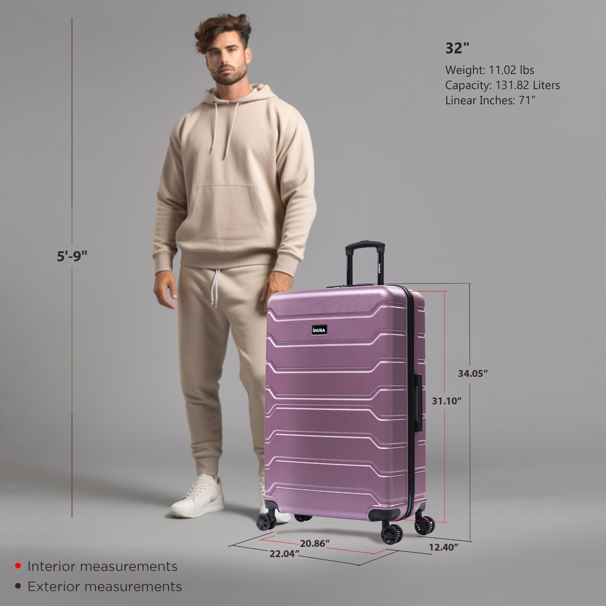 InUSA TREND 32" Extra-Large Hardside Lightweight Luggage with Spinner Wheels, Handle, Trolley, Rose Gold