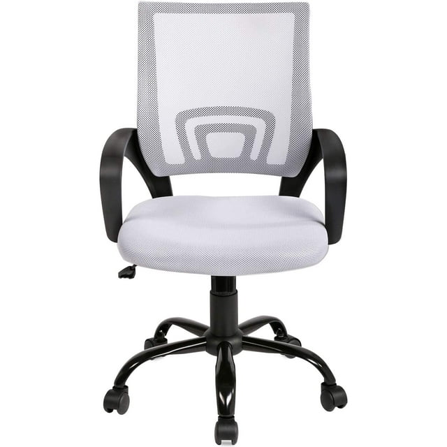 BestOffice Chaise de Bureau à Domicile Ergonomique en Maille, Soutien Lombaire Accoudoirs Exécutive à Roulettes Pivotante Réglable Mi-Hauteur, Blanc