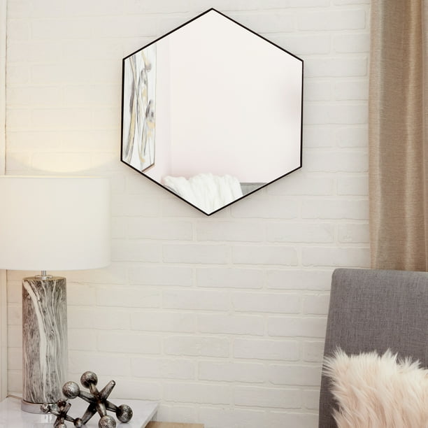 CosmoLiving Contemporary Style Hexagon Wall Mirror with Black Frame