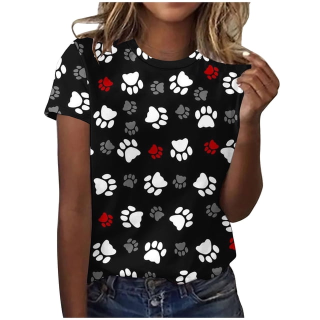 Liamobondopolis - Camiseta con estampado de pata para mujer, camisetas de manga corta con estampado de pata para mamá de perro