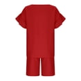 thumbnail image 5 of CPNG Girls Summer Loose Casual Outfits 2Pcs Set Solid Color Short Ruffled Sleeve Crewneck T-Shirt and Shorts Set(Red,10-11 Years), 5 of 8