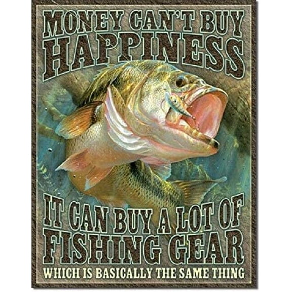 Fishing Happiness Bass Fishing Lake Hunt Cabin Rustic Wall Decor Metal Tin Sign