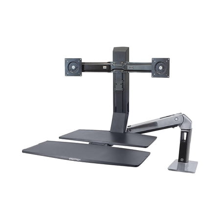 UPC: 0698833025682 | Ergotron WorkFit-A Sit-Stand Workstation w/Worksurface+ Dual LCD Monitors  Aluminum/Black