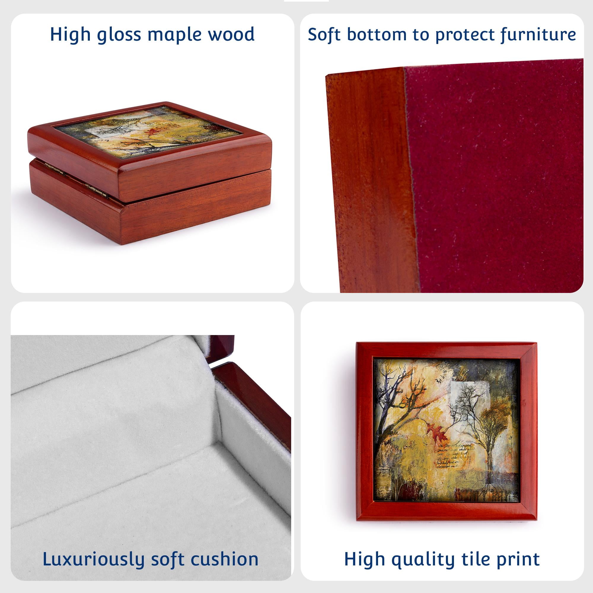 3dRose, Oak Leaf and Winter Trees in Mixed Media, Jewelry Box 5.5x5.5 inch with 4 inch tile