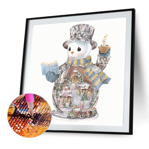 Cuadros Decorativos 5D bricolaje taladro redondo completo diamante pintura Navidad muñeco de nieve decoración del hogar (NH2736) Tmvgtek embutido en tela