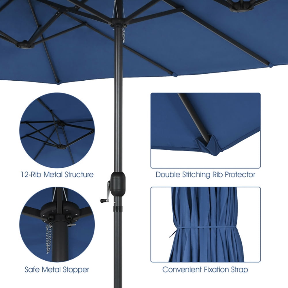 Aimee Lii 15 Feet Patio Double-Sided Umbrella with Hand-Crank System, Sunbrella Patio Umbrellas, Navy