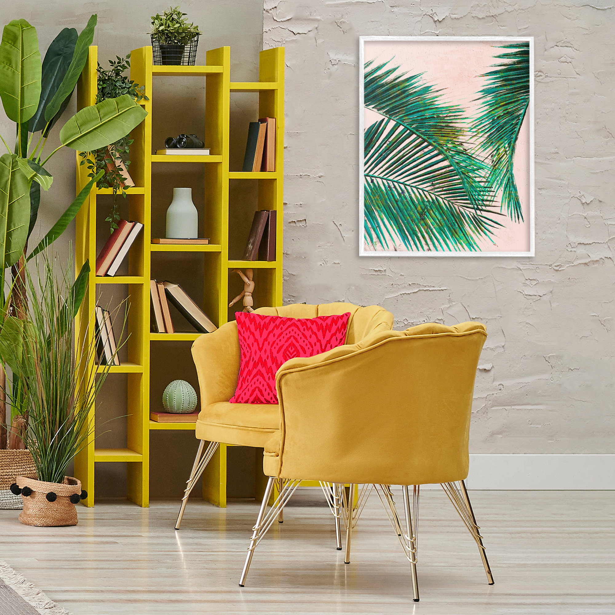 Stupell Industries Flowing Palms on Pink Botanical & Floral Painting White Framed Art Print Wall Art, 24 x 30