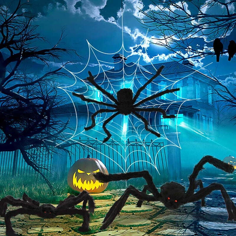 Gadpiparty 39 Pcs Halloween Spider Halloween Party Hairy Spider Web Creepy  Spider Web Giant Cobweb Webbing Halloween Giant Spider Toys for Outside