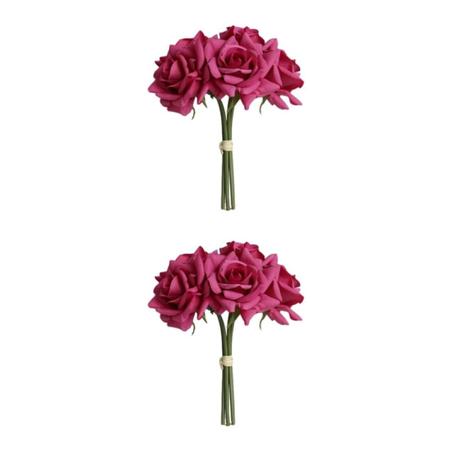 Bewildely Rosas artificiales Flores falsas Novia Boda Ramo Flores Toque real para el hogar Aniversario Foto Prop Diseño Propuesta Rosa roja 2piezas