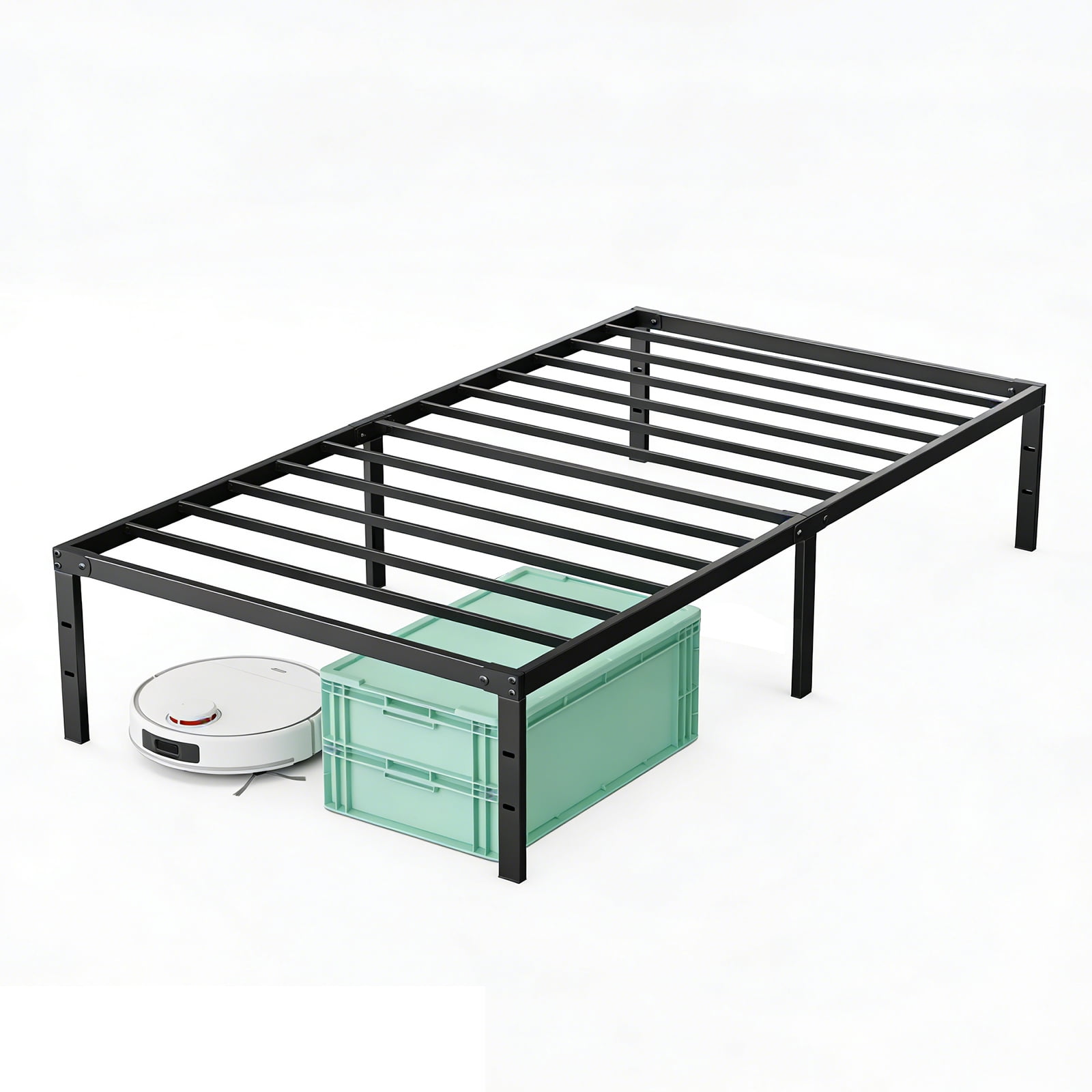 Full Size Metal Platform Bed Frame with Sturdy Steel Slats, No Box Spring Needed, 12-Inch Under‑Bed Storage