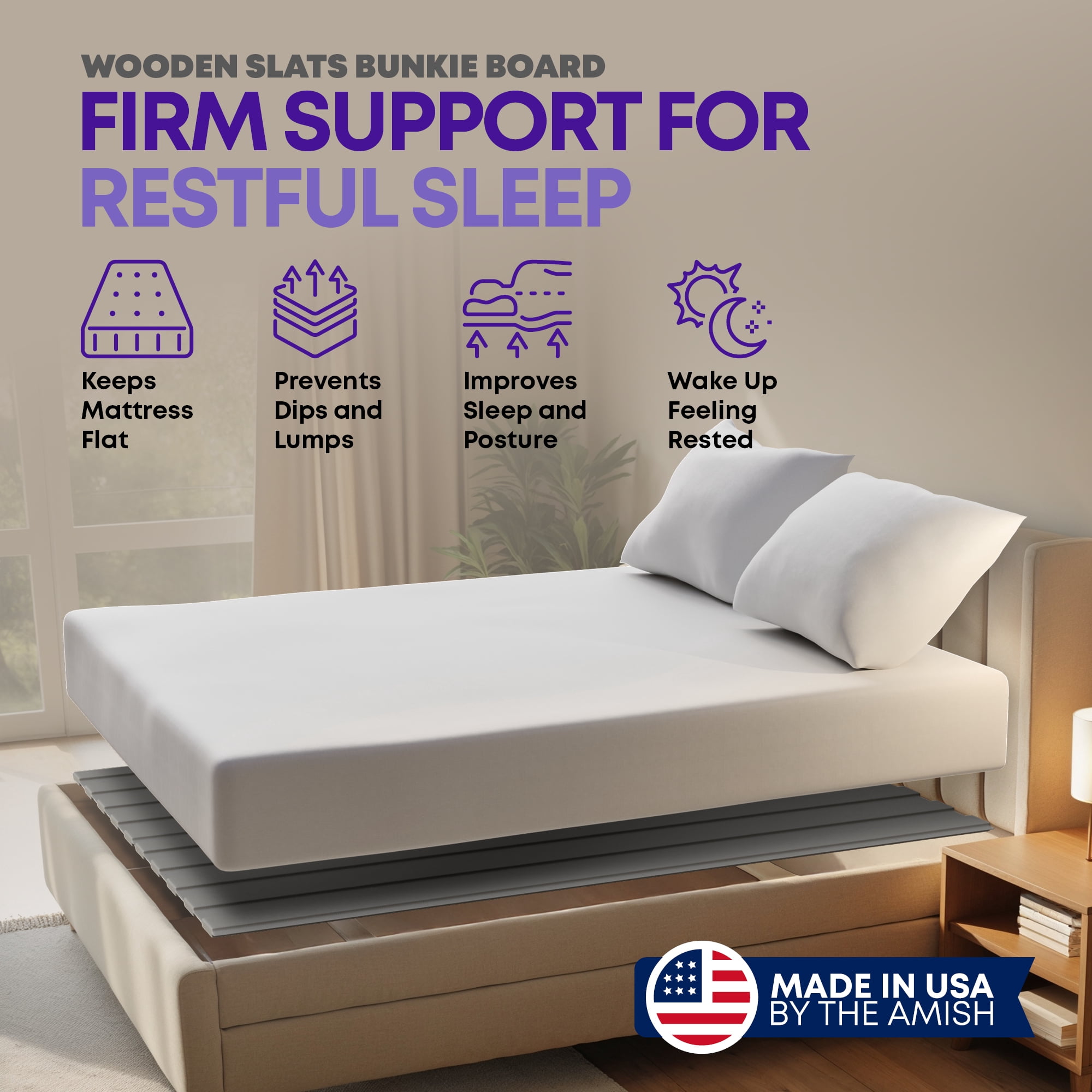 Continental Sleep, Wooden King Bed Slats for Support Under Mattress with Cover – Replacement Wood Slats for King Size Bed Frame – Under Mattress Support Without Extra Height – 2.38" Standard Width