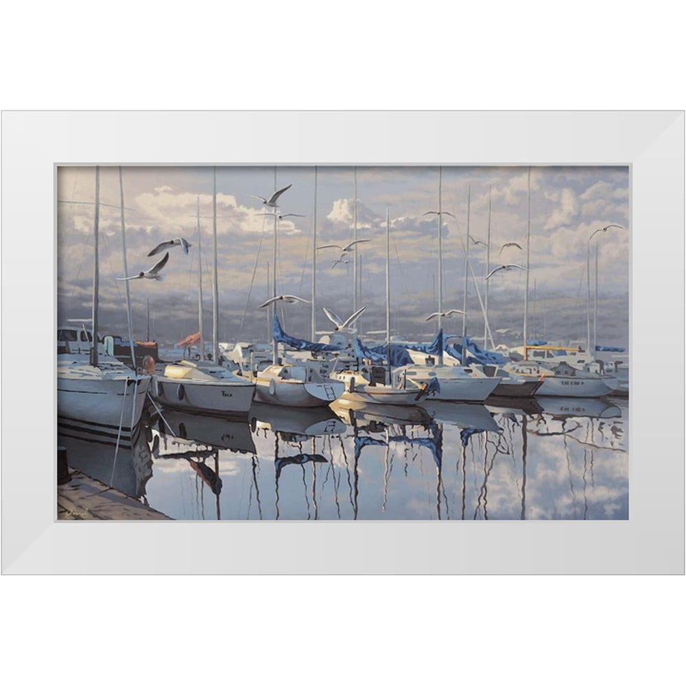 Adamov Alexey 24x16 White Modern Wood Framed Museum Art Print Titled - Port with yachts