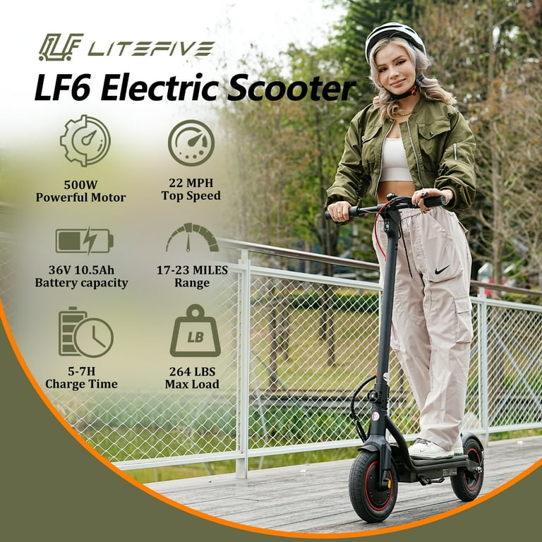 LiteFive LF6 Electric Scooter with 500W Motor, 10” Tires, 22mph