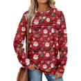 thumbnail image 2 of Women's Casual Long Sleeve Round Neck Sweatshirt Fit Pleated Top with Christmas Print for Fashionable Holiday Outfits and Comfortable Wear,Deep Red,L, 2 of 6