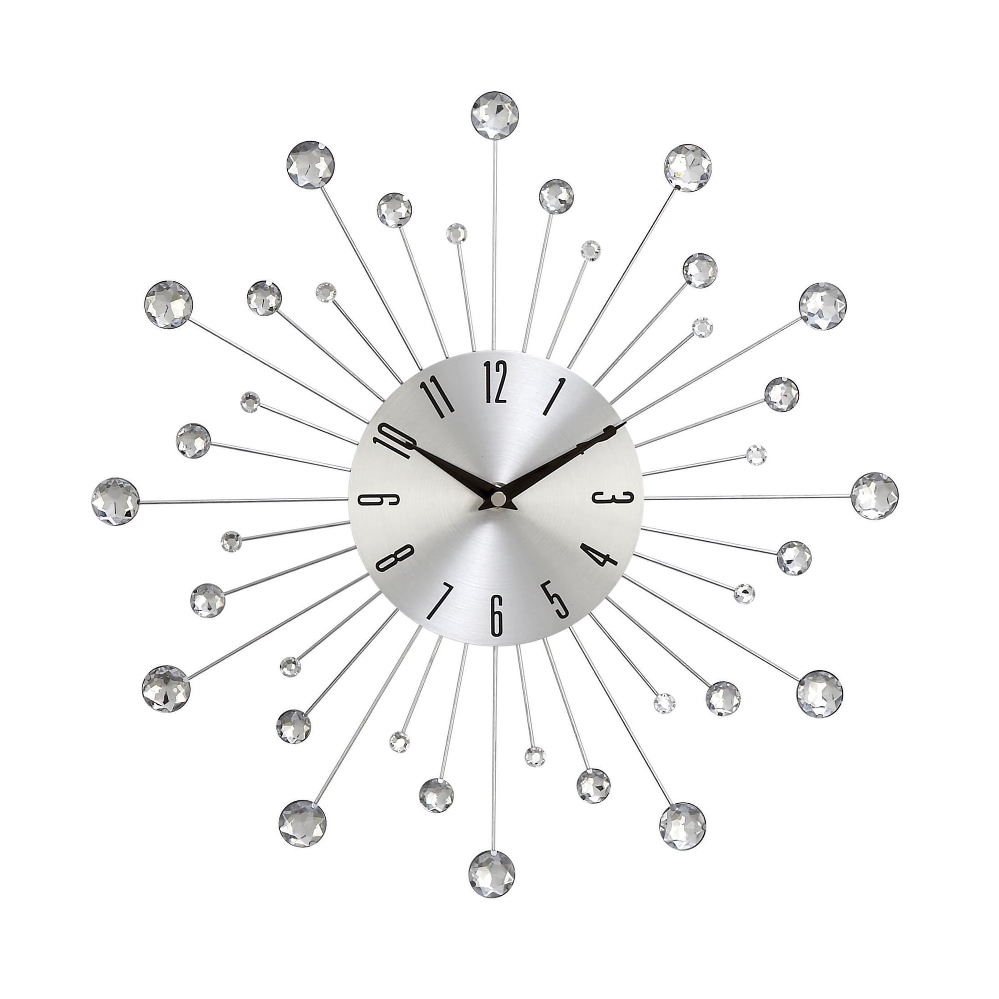 DecMode 15 Silver Metal Starburst Wall Clock with Crystal Accents