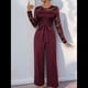 thumbnail image 4 of Mono Formal de Larga con Cuello Redondo y Retazos de Encaje para Mujer, Color Liso, Informal, de una Pieza. Vino Tinto M, 4 of 10