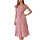 thumbnail image 3 of Vestido midi casual con cuello en V para mujer, mangas onduladas, una línea de color puro, vestido escalonado con volantes de verano, 3 of 6