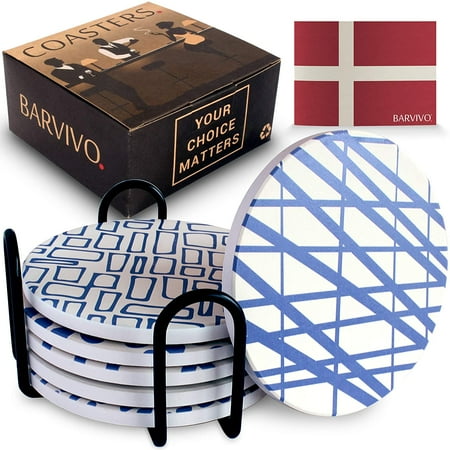 

BARVIVO Fancy Ceramic Coasters For Drinks Absorbent with Holder - Set of 6