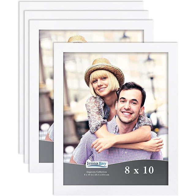 SURJDE 8x10 (20x25 cm) Picture Frame Set (White, 4 Pack) Simple Modern Design, Table Top Kickstand and Wall Hanging Hooks Included, Impresia Collection