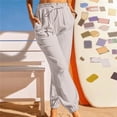 thumbnail image 5 of Pantalones de Lino de algodón Gibobby casuales cómodos sólidos con cintura elástica para mujer con bolsillos (Khaki, L), 5 of 5