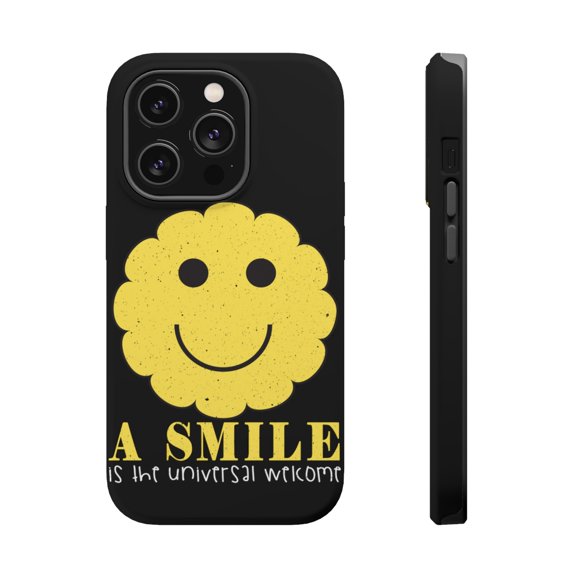 DistinctInk Tough Case for Apple iPhone 15 PRO (6.1" Screen), Compatible with MagSafe Charging - Smile Universal Welcome