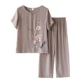 thumbnail image 2 of Baqcunre Two Piece Sets for Women,Short Sleeved Cardigan Top Female Loose Cotton and Linen Middle Aged Elderly Suit,Womens Fashion Outfits for Women Pants for Women Womens Clothes Khaki 4XL, 2 of 4