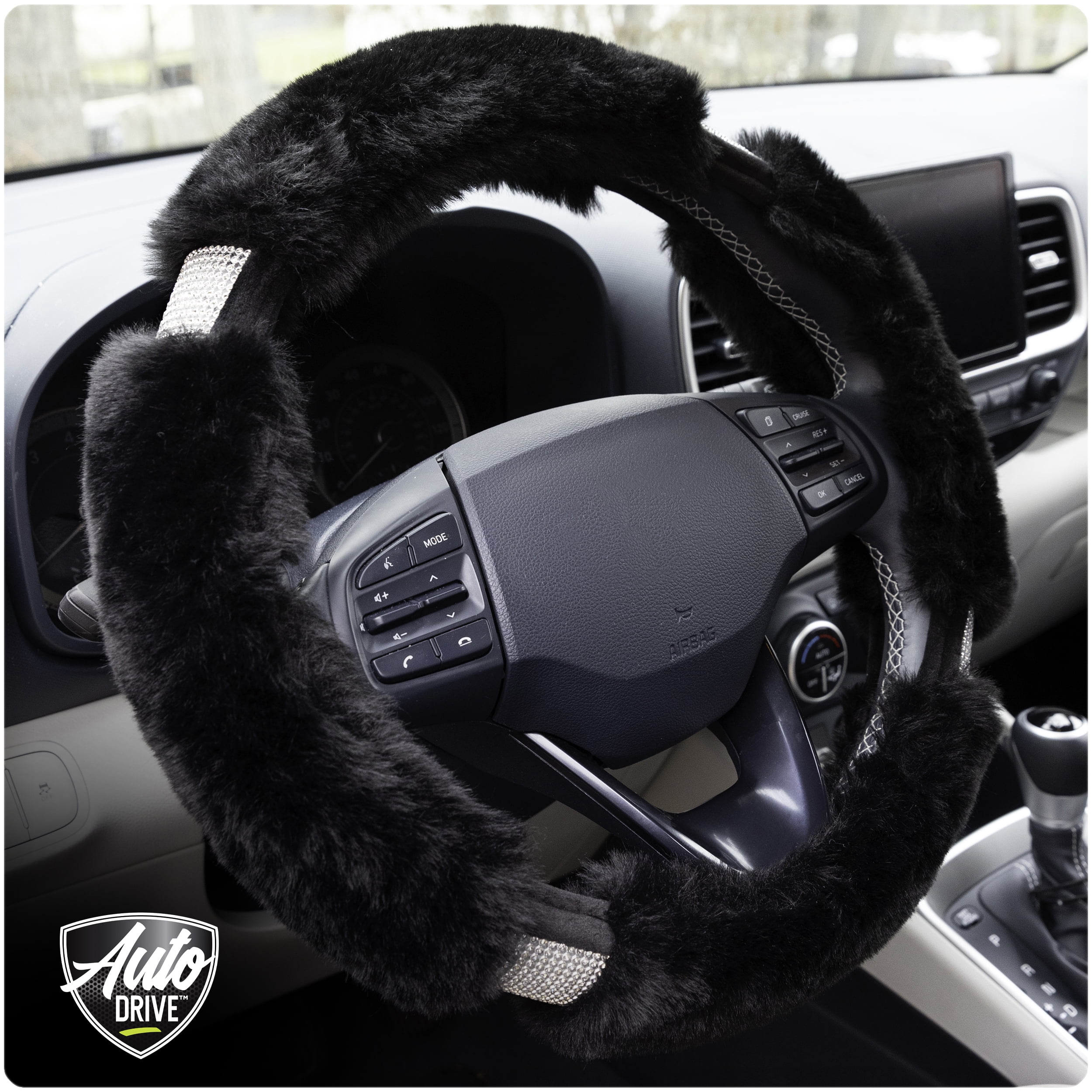 Auto Drive Black Fluffy Bling Steering Wheel Cover 34061PWDI 1.08 lbs