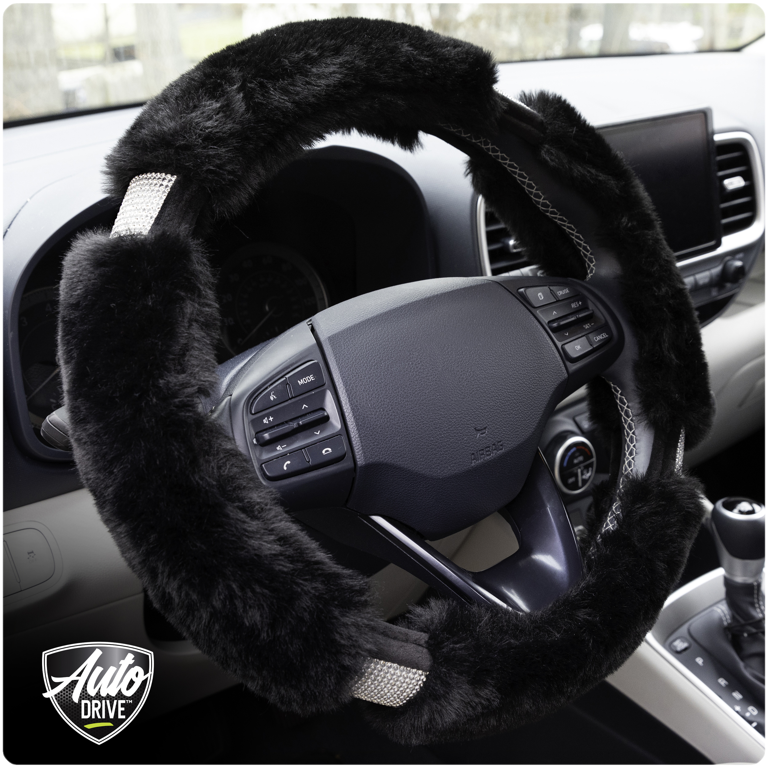 Auto Drive Black Fluffy Bling Faux Fur Steering Wheel Cover photo 4