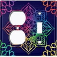 thumbnail image 4 of Metal Light Switch Plate Cover Rainbow Mandala Flower Tile Pattern Black MDL103, 4 of 13