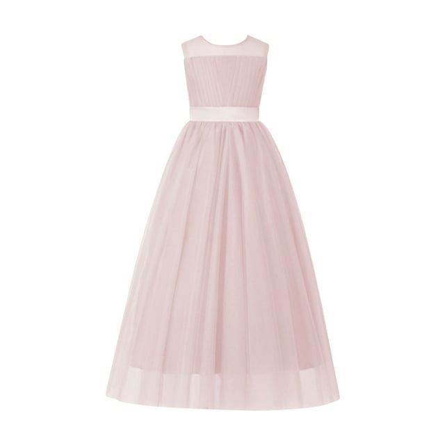 Vestido sin mangas con cuello redondo para niña, elegante, de malla con purpurina, con lazo irregular y degradado de colores, falda de poliéster.