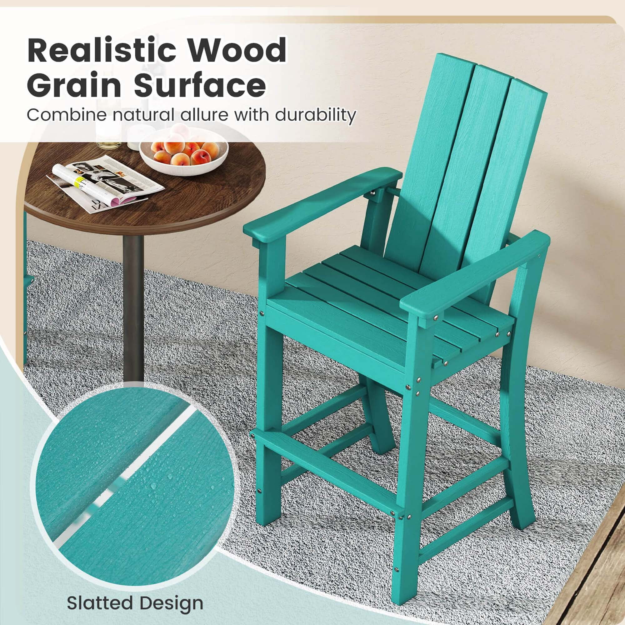 Costway Tall Adirondack Chair with Ergonomic Backrest Armrests & Footrest for Backyard Turquoise