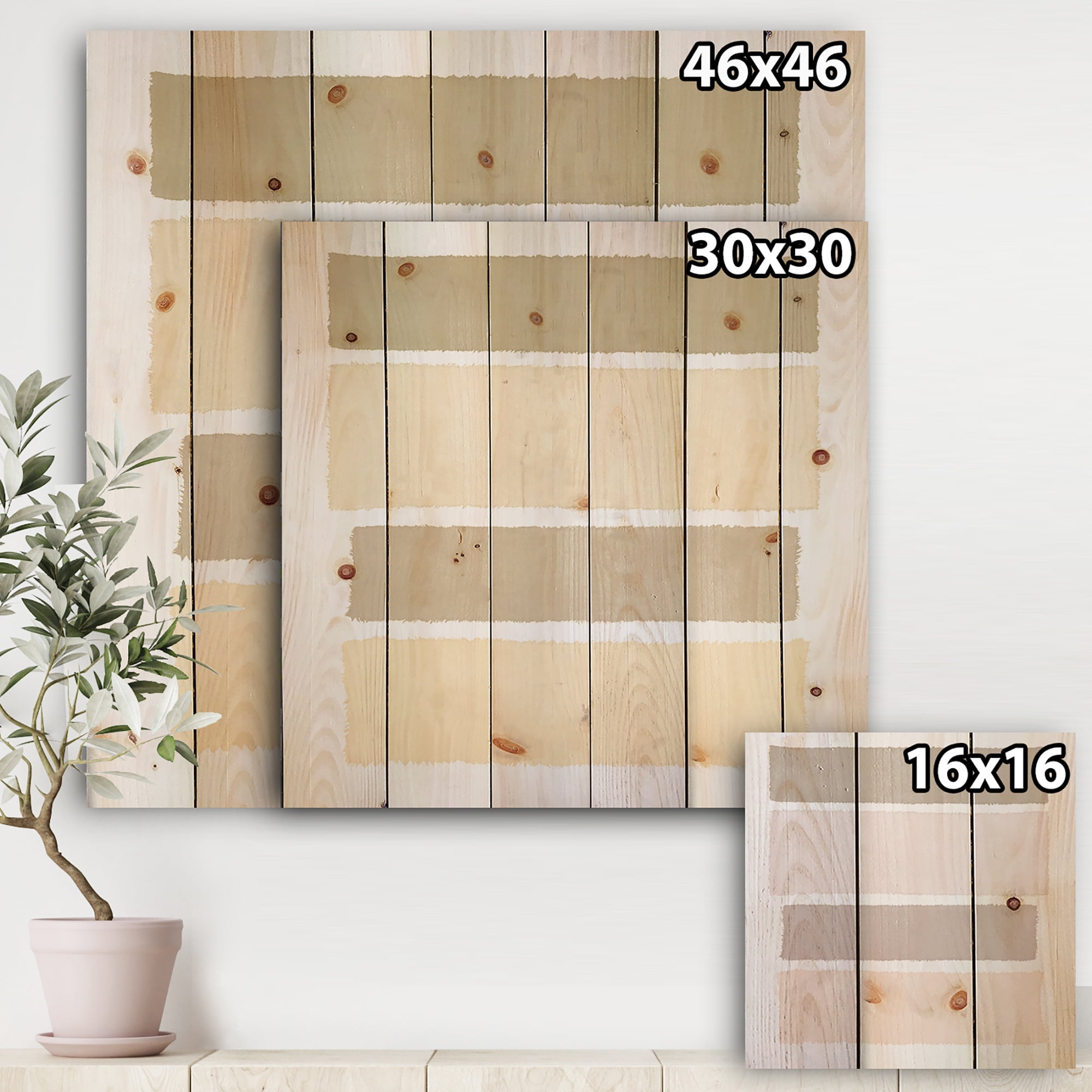 Designart 'Painted Weaving I Neutral on White Sq' Modern Geometric Print on Natural Pine Wood