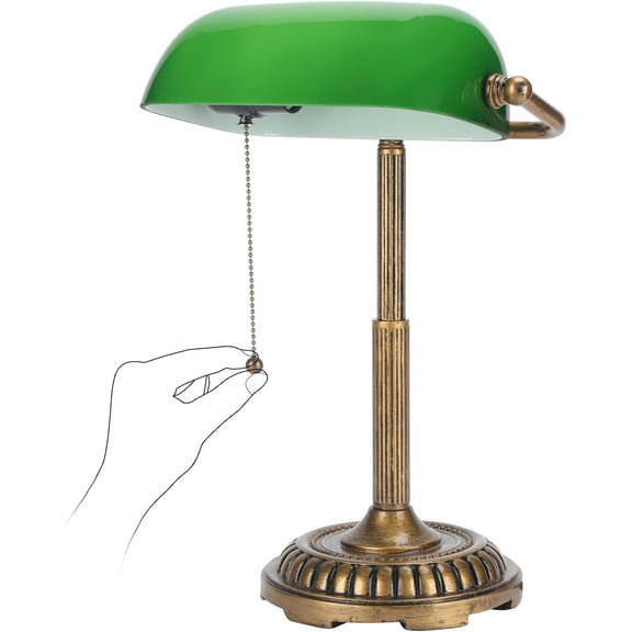 Bankers Lamp, Green Desk Lamp with Pull Switch, Vintage Table Lamps for Home Office, Library, Piano (Green)
