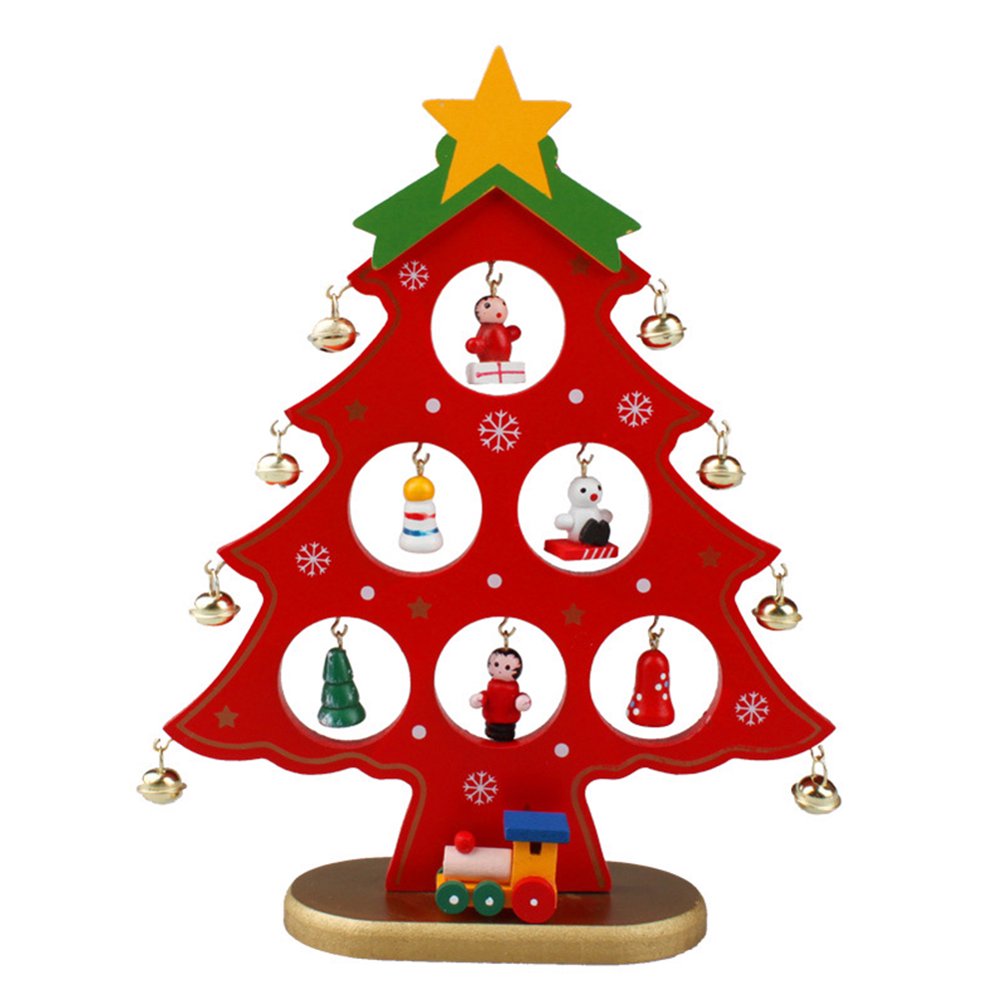 8.7" Wooden Christmas Tree Board with Mini Hanging Ornament DIY Desktop
