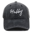 thumbnail image 3 of Hubby Embroidered Baseball Cap, Black Washed Cotton Dad Hat with Cursive Script, Matching Couple Hat Set for Men, Casual Adjustable Sun Hat for Date Night, Anniversary Gift for Him, 3 of 3