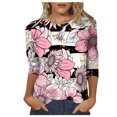 thumbnail image 1 of TSADFHJI T-Shirts pour Femmes Ample Décontracté Imprimé Floral Col Rond Manches 3/4 T-Shirt Ample L Blanc, 1 of 5