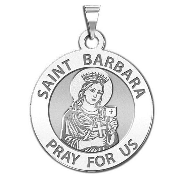PicturesOnGold.Com Saint Barbara Religious Medal - 3/4 Inch Size of a Nickel - Solid 14K White Gold