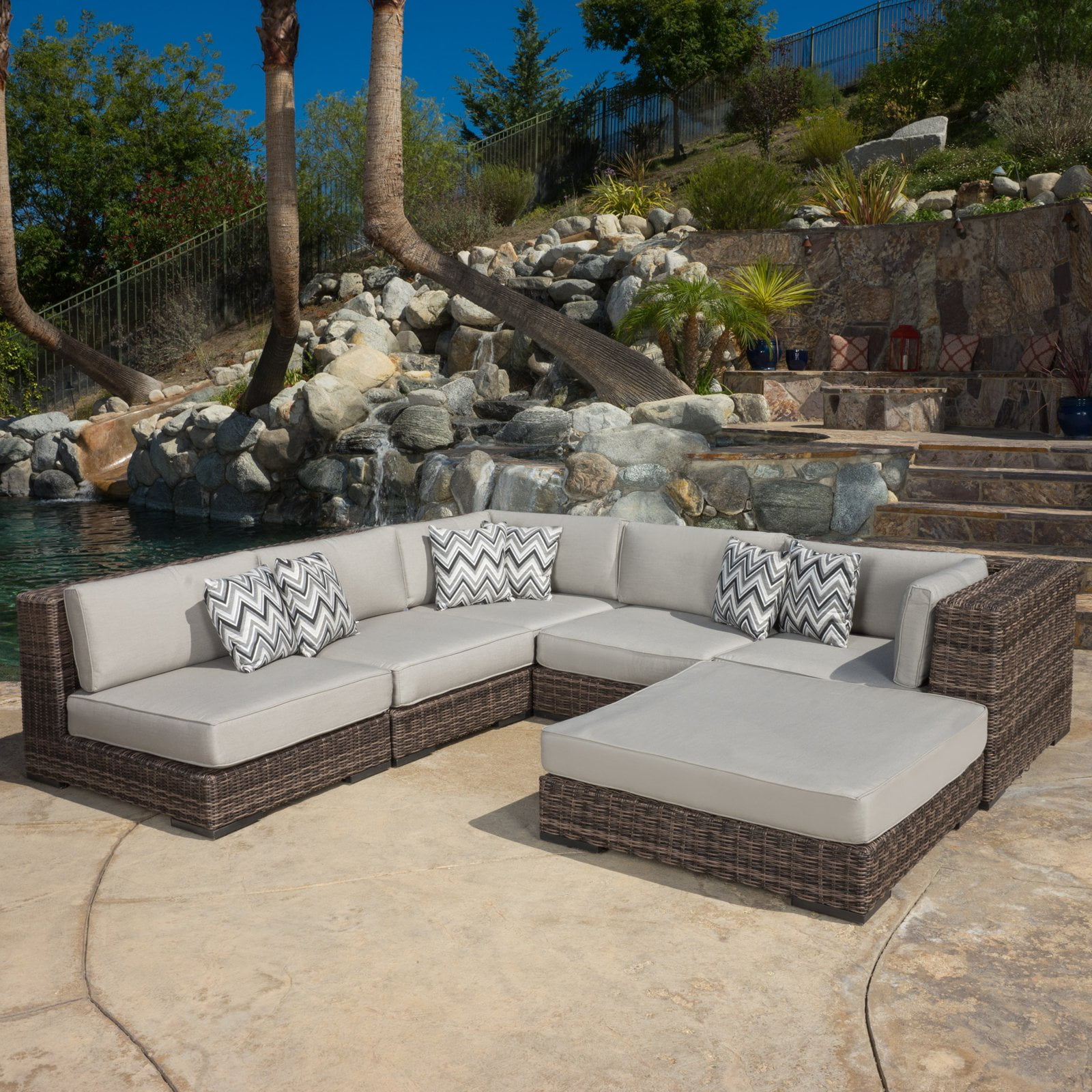 Prestley 6 Piece Sectional Sofa Set With Sunbrella Cushion Com