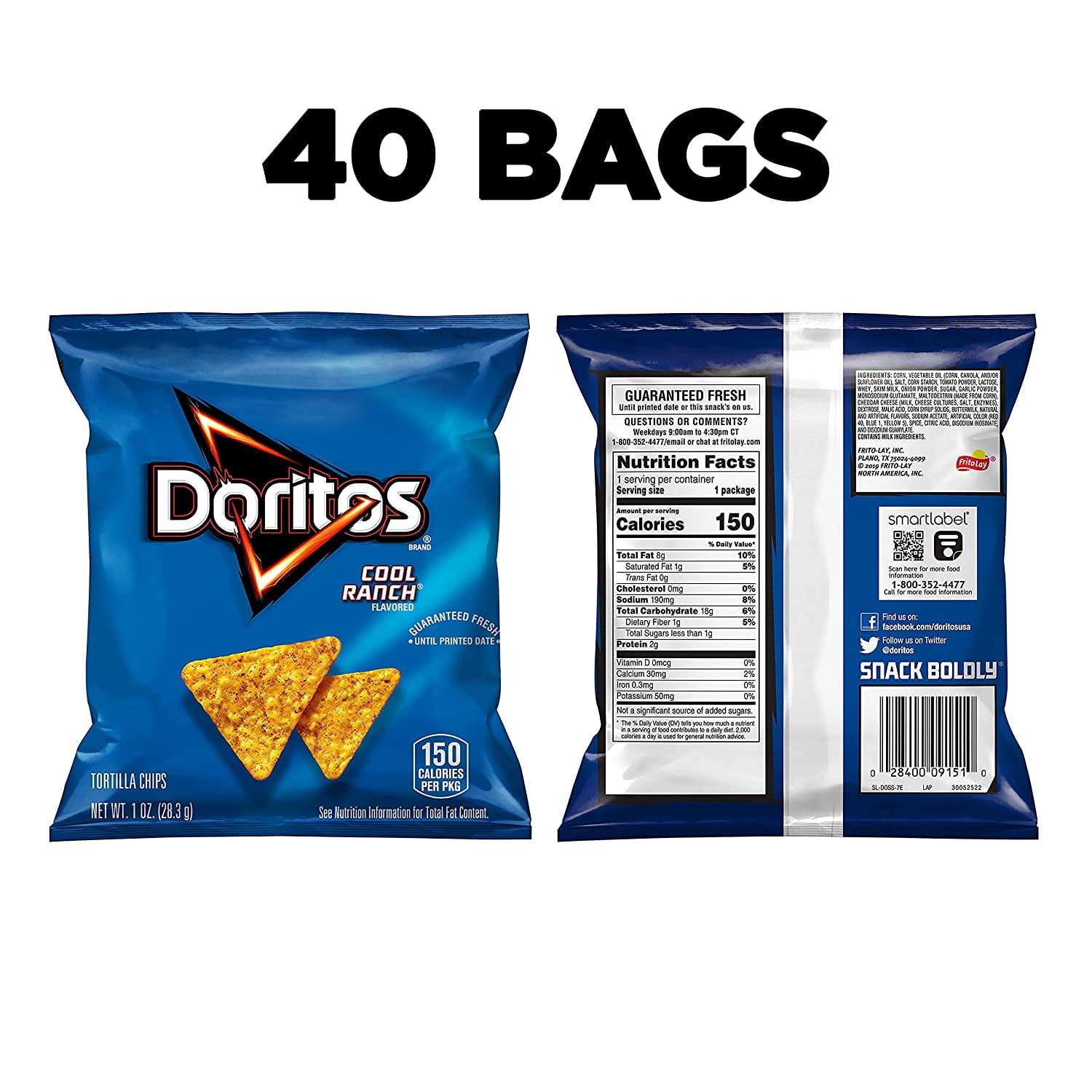Doritos Cool Ranch Tortilla Chips, Grab & Go, Perfect for