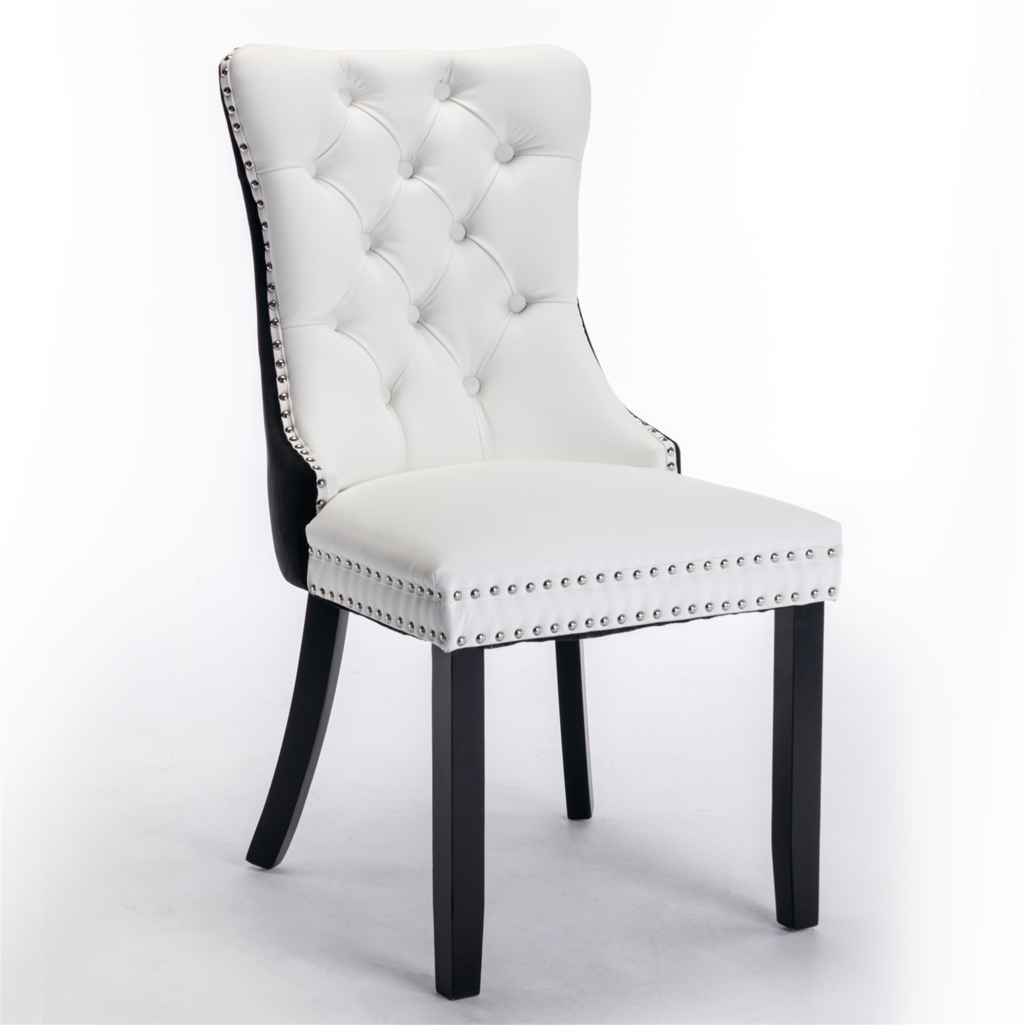 Miniyam Dining Chair Set of 2, High-end Tufted Contemporary PU and Velvet Upholstered, White+Black