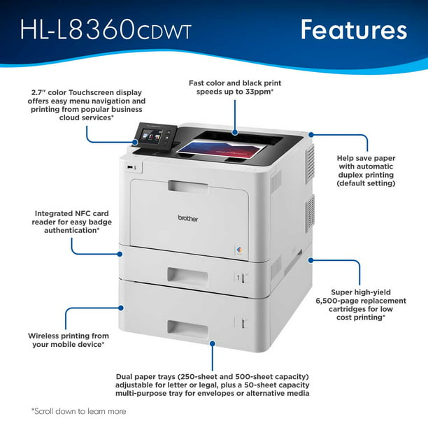Brother HL-L8360CDWT Business Color Laser Printer, Duplex Walmart.com