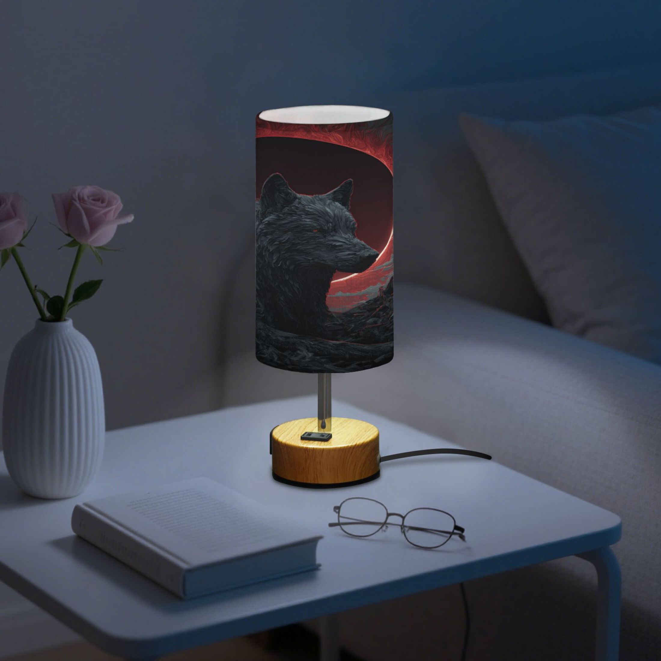 Touch-Control 3-Color Desk Lamp with Plug – Energy-Saving LED + 3 Simultaneous Charging Ports Red Sun Lone Wolf