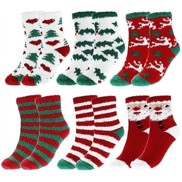 Coolmade Women Christmas Fuzzy Socks, Fluffy Socks,Winter Warm Cozy Striped Socks, Crew Socks,Adult Home Slipper Socks,6 Pairs