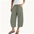 thumbnail image 2 of Women Capri Pants Solid Color Wide Leg Fashion Casual Hiking Pants, 2 of 8