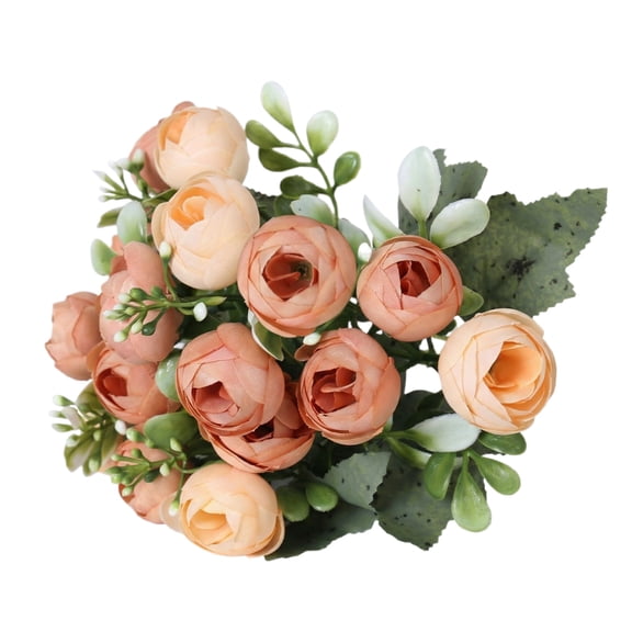 dgysar 15-Head Artificial Peony Buds Bouquet Realistic Silk Camellia for Rustic Home Decor Wedding Stage Floral Arrangement Champagne One Size