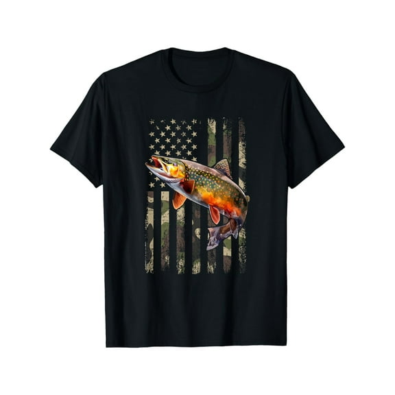 Speckled Brook trout American flag Fishing T-Shirt Men's Cotton T-shirt with Enduring Round Neck Classic Prints