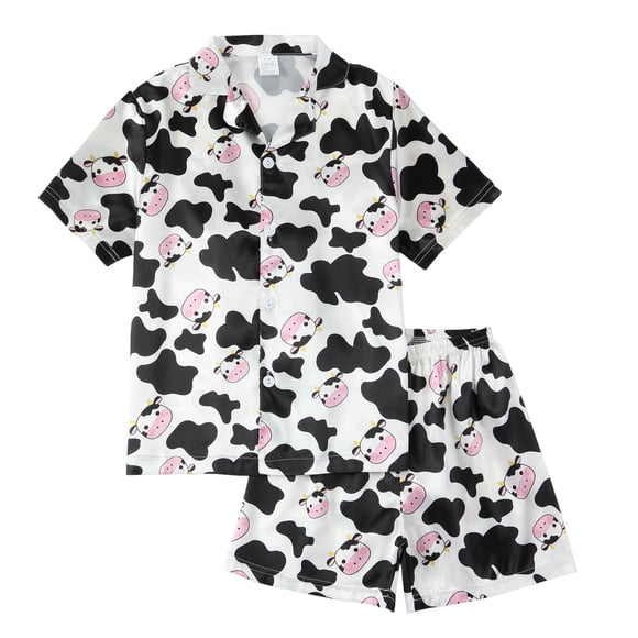 dmqupv Pajamas For Kids Childrens Comfortable And Breathable Short Sleeved Home Clothes Cute Cartoon Pattern Pajama Set Black,Size for 6-7 Years
