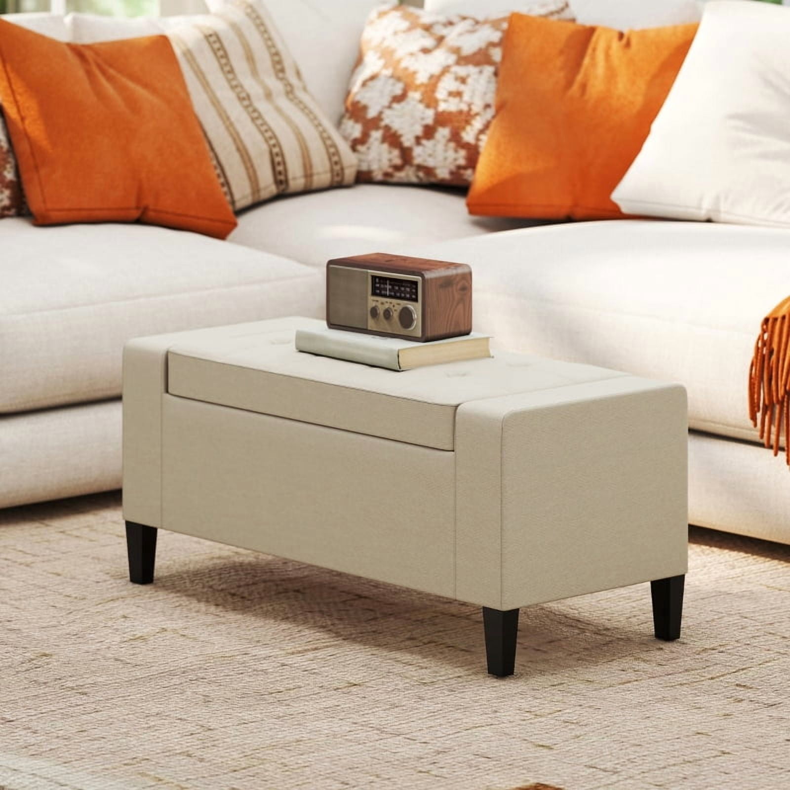 Alvantor Storage Ottoman Bench with Lift Top, Linen Upholstered Entryway Seat 36.25"x15.75"x15.75" Beige