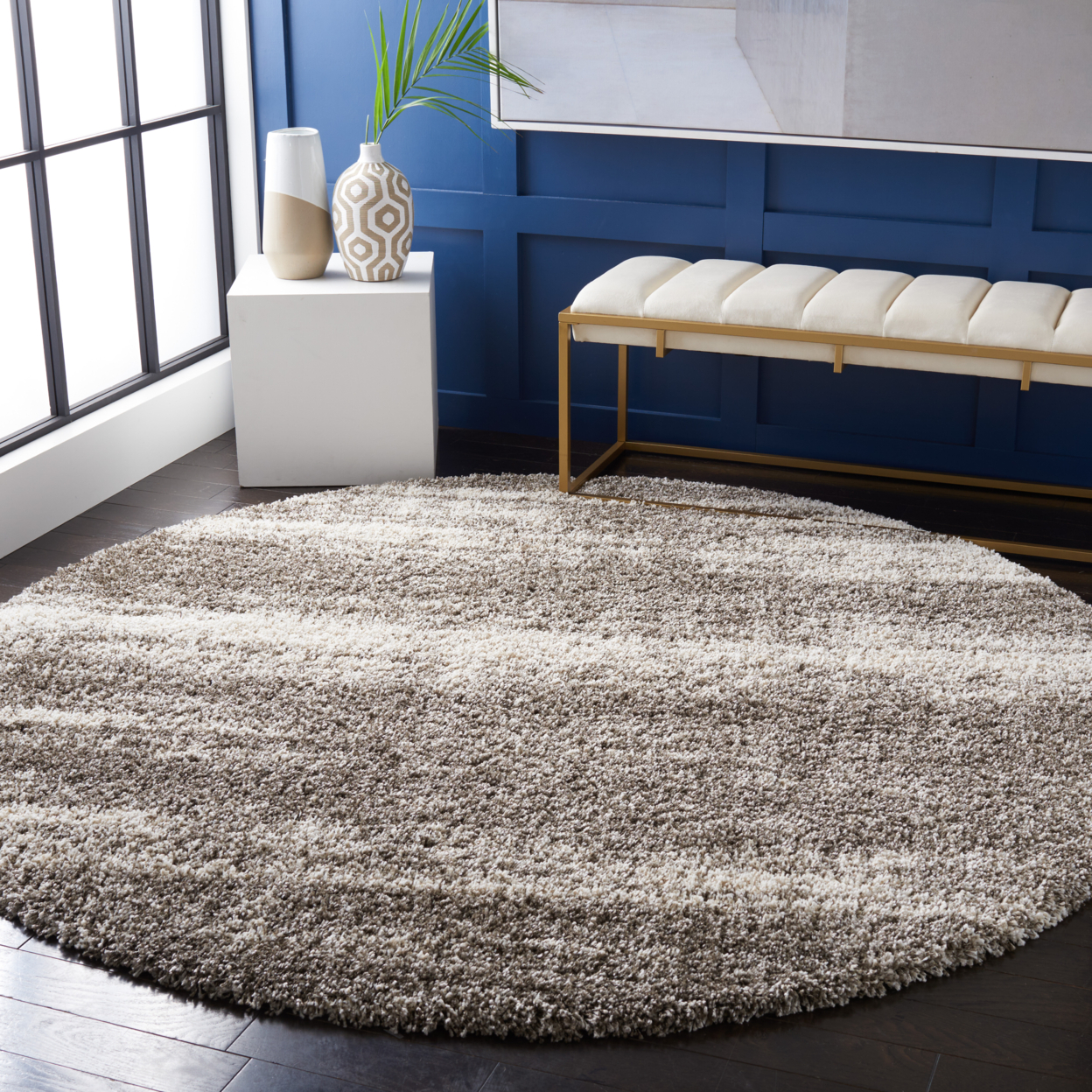 SAFAVIEH Milan Harlow Solid Plush Shag Area Rug, Dark Grey, 3' x 3' Square
