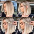 thumbnail image 2 of Peluca de mujer de pelo corto, rubio claro, castaño, mezcla de bob, pelo corto y liso, fibra química, raya en medio, peinado con la cabeza, 2 of 3